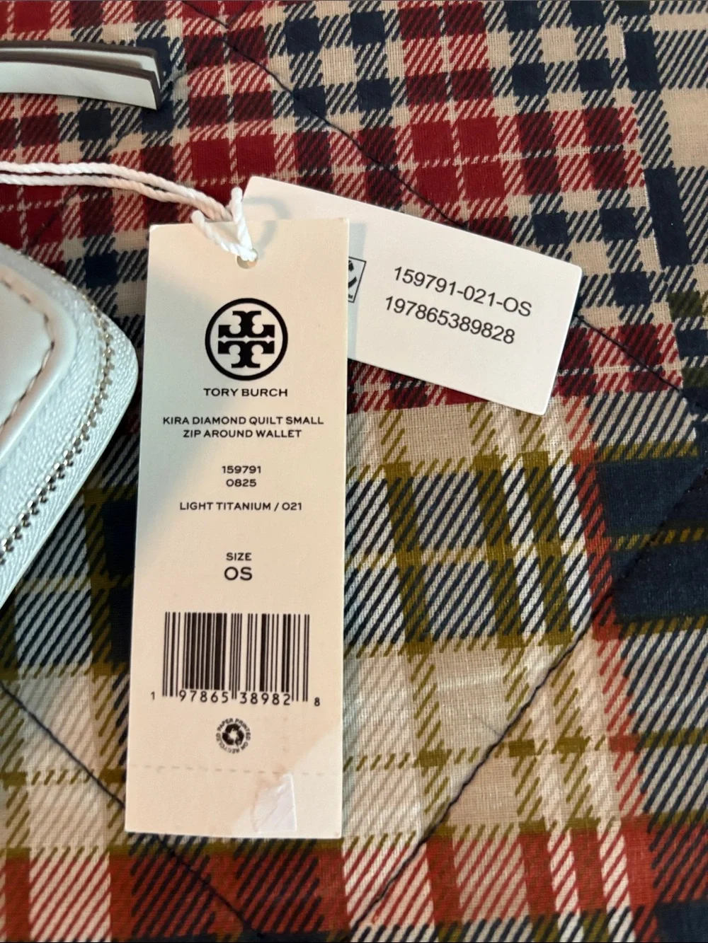 Tory Burch Kira Diamond Small Quilted Zip Wallet in Light Titanium - Picture 2 of 9